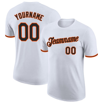 Custom White Black-Orange Performance T-Shirt