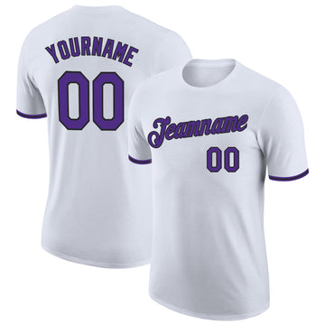 Custom White Purple-Black Performance T-Shirt