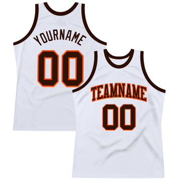 Custom White Brown-Orange Authentic Throwback Basketball Jersey