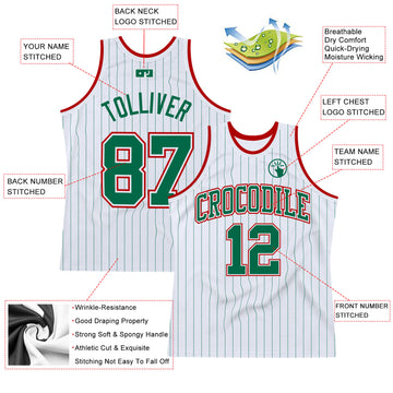 Custom White Kelly Green Pinstripe Kelly Green-Red Authentic Basketball Jersey