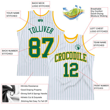Custom White Kelly Green Pinstripe Kelly Green-Gold Authentic Basketball Jersey