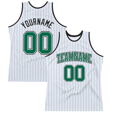 Custom White Kelly Green Pinstripe Kelly Green-Black Authentic Basketball Jersey