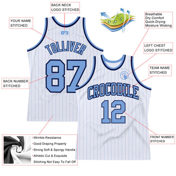 Custom Light Blue White Pinstripe White-Red Authentic Basketball Jersey