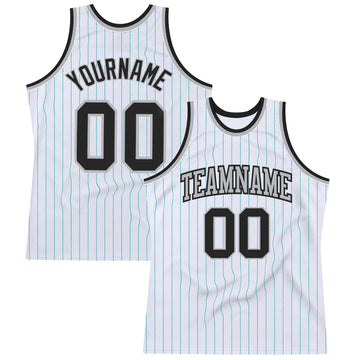 Custom White Teal Pinstripe Black-Gray Authentic Basketball Jersey