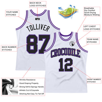 Custom White Black-Purple Authentic Throwback Basketball Jersey