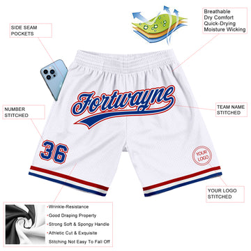 Custom White Royal-Red Authentic Throwback Basketball Shorts