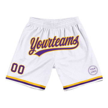 Custom White Purple-Gold Authentic Throwback Basketball Shorts