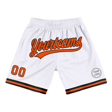 Custom White Orange-Black Authentic Throwback Basketball Shorts