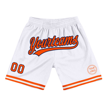 Custom White Orange-Navy Authentic Throwback Basketball Shorts
