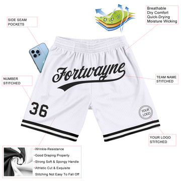 Custom White Black Authentic Throwback Basketball Shorts