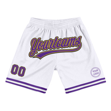 Custom White Purple Old Gold-Black Authentic Throwback Basketball Shorts
