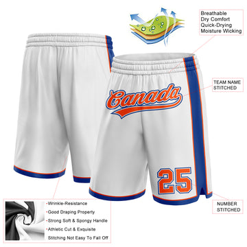 Custom White Orange-Royal Authentic Basketball Shorts