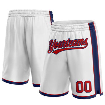 Custom White Red-Navy Authentic Basketball Shorts