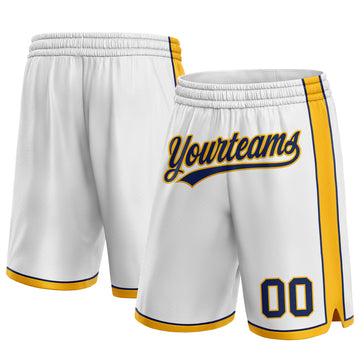 Custom White Navy-Gold Authentic Basketball Shorts