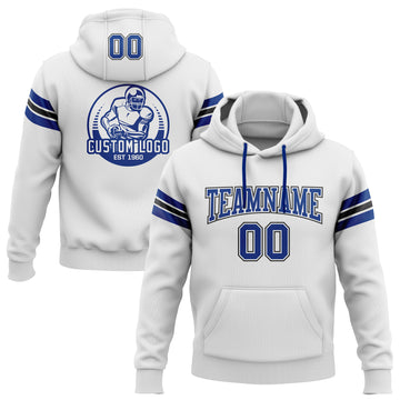 Custom Stitched White Royal-Black Football Pullover Sweatshirt Hoodie