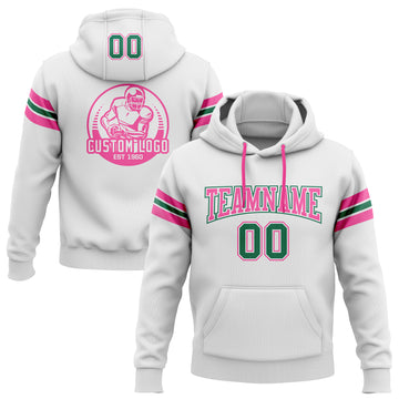 Custom Stitched White Kelly Green-Pink Football Pullover Sweatshirt Hoodie