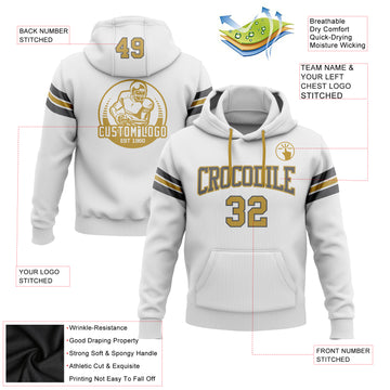 Custom Stitched White Old Gold-Steel Gray Football Pullover Sweatshirt Hoodie