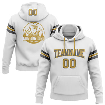 Custom Stitched White Old Gold-Steel Gray Football Pullover Sweatshirt Hoodie