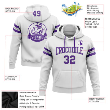 Custom Stitched White Purple-Gray Football Pullover Sweatshirt Hoodie