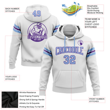Custom Stitched White Light Blue-Purple Football Pullover Sweatshirt Hoodie