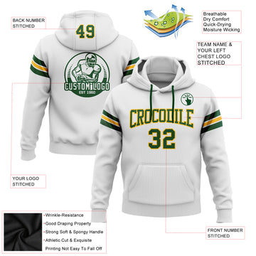 Custom Stitched White Green-Gold Football Pullover Sweatshirt Hoodie