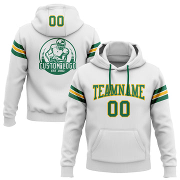 Custom Stitched White Kelly Green-Gold Football Pullover Sweatshirt Hoodie