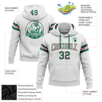 Custom Stitched White Kelly Green-Medium Pink Football Pullover Sweatshirt Hoodie