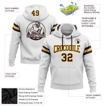Custom Stitched White Brown-Gold Football Pullover Sweatshirt Hoodie