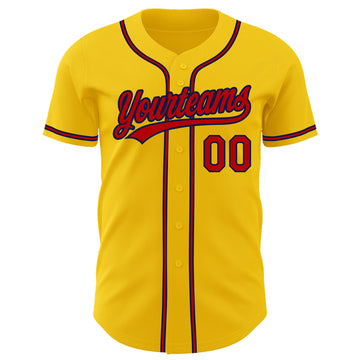 Custom Yellow Red-Navy Authentic Baseball Jersey