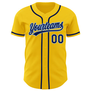 Custom Yellow Navy-Light Blue Authentic Baseball Jersey