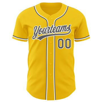 Custom Yellow Steel Gray-White Authentic Baseball Jersey