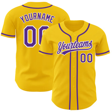Custom Yellow Purple-White Authentic Baseball Jersey