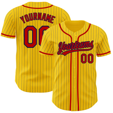 Custom Yellow Navy Pinstripe Red Authentic Baseball Jersey