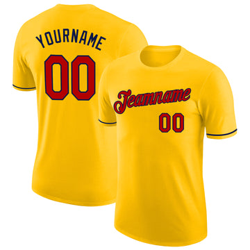 Custom Yellow Red-Navy Performance T-Shirt