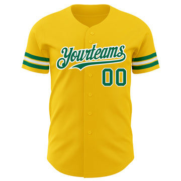 Custom Yellow Kelly Green-White Authentic Baseball Jersey