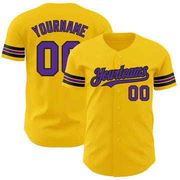 Custom Yellow Purple-Black Authentic Baseball Jersey