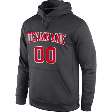 Custom Stitched Anthracite Red-White Sports Pullover Sweatshirt Hoodie