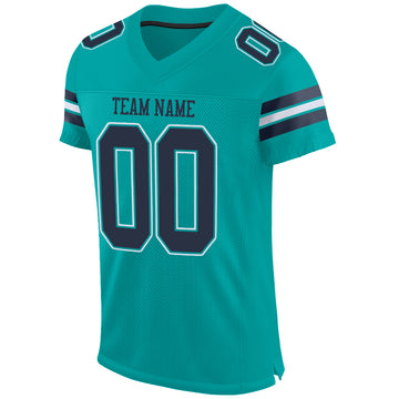 Custom Aqua Navy-White Mesh Authentic Football Jersey