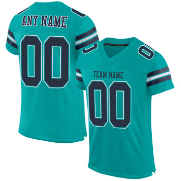 Custom Aqua Navy-White Mesh Authentic Football Jersey