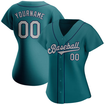 Custom Teal Gray-Navy Authentic Baseball Jersey