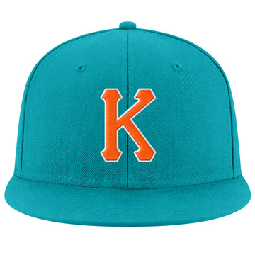 Custom Aqua Orange-White Stitched Adjustable Snapback Hat
