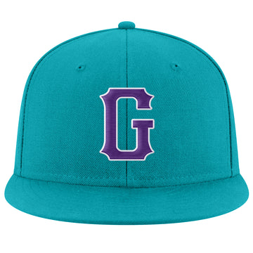 Custom Aqua Purple-White Stitched Adjustable Snapback Hat