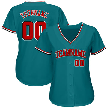 Custom Teal Red-Black Authentic Baseball Jersey