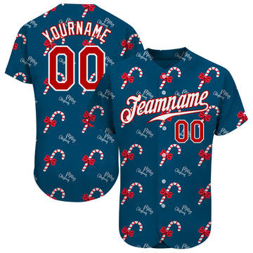 Custom Teal Red-White Christmas 3D Authentic Baseball Jersey