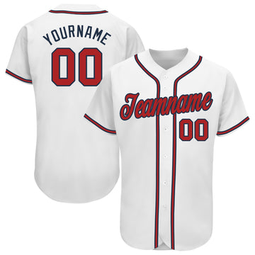 Custom White Red-Navy Baseball Jersey - Jersey