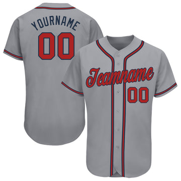 Custom Gray Red-Navy Baseball Jersey - Jersey