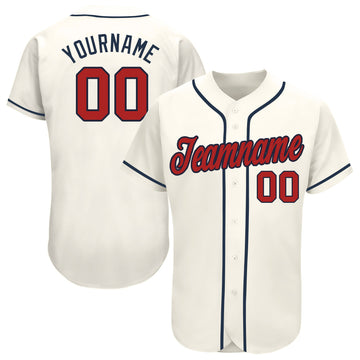 Custom Cream Red-Navy Baseball Jersey - Jersey