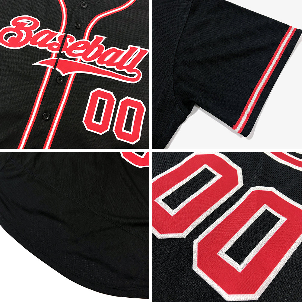 Custom Men’s Two-Toned Button Up Baseball Jersey Black Pink / L
