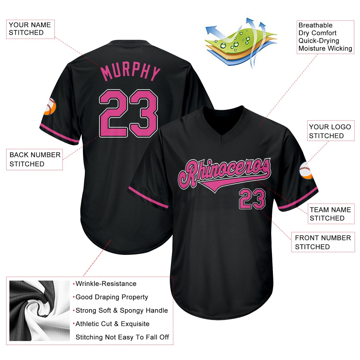 Custom Team White Baseball Authentic Black Throwback Jersey Shirt Pink