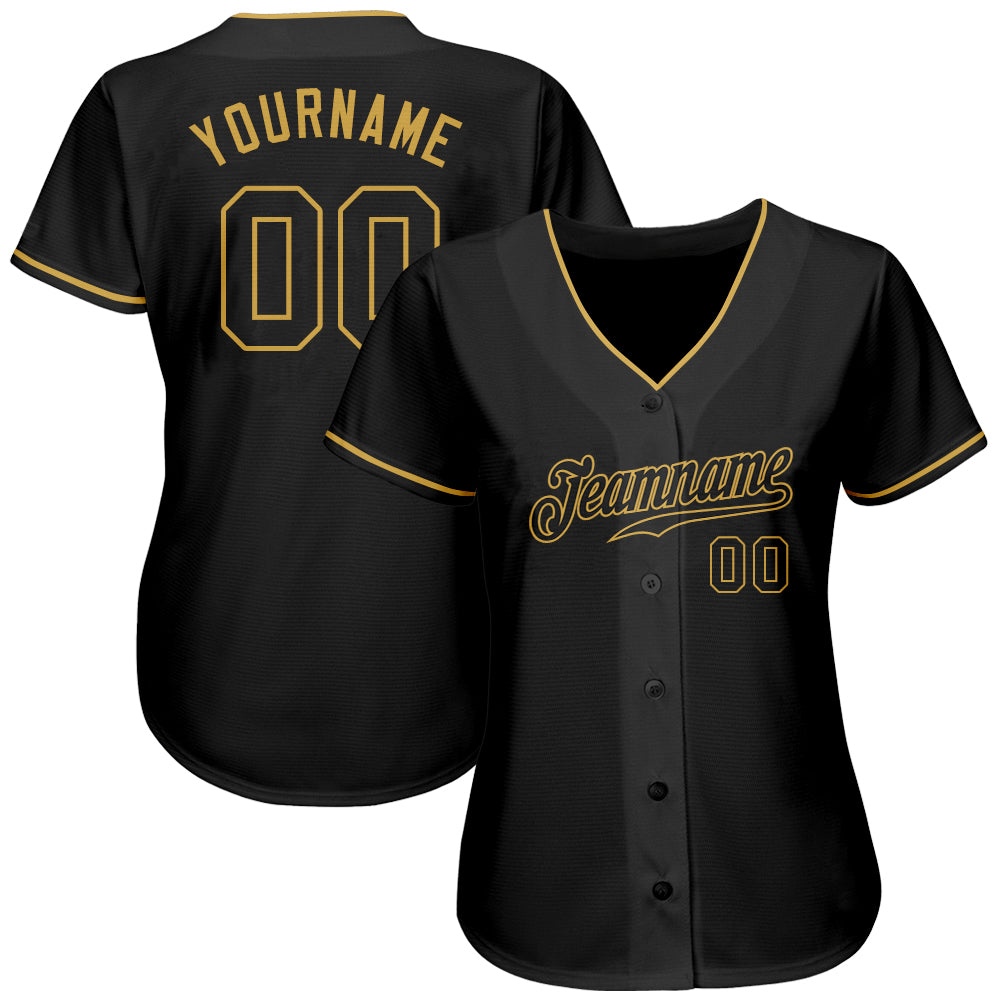 Custom Team Old Gold Baseball Authentic Black Jersey Black